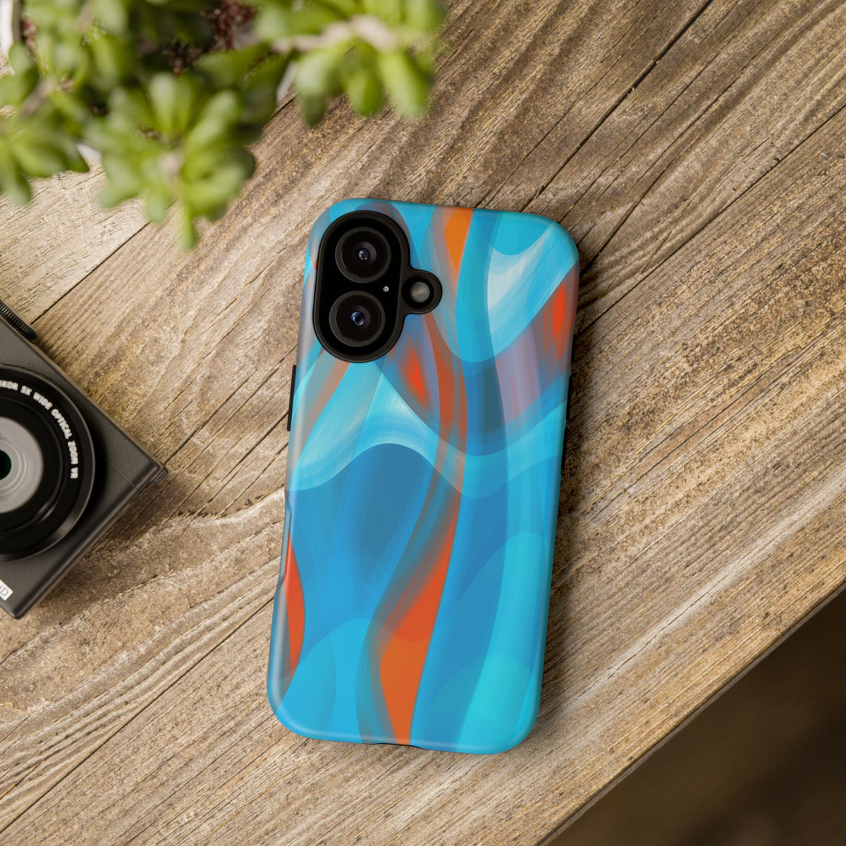 Blue Orange Abstract Phone Case — Swirl Art Tough Phone Cover