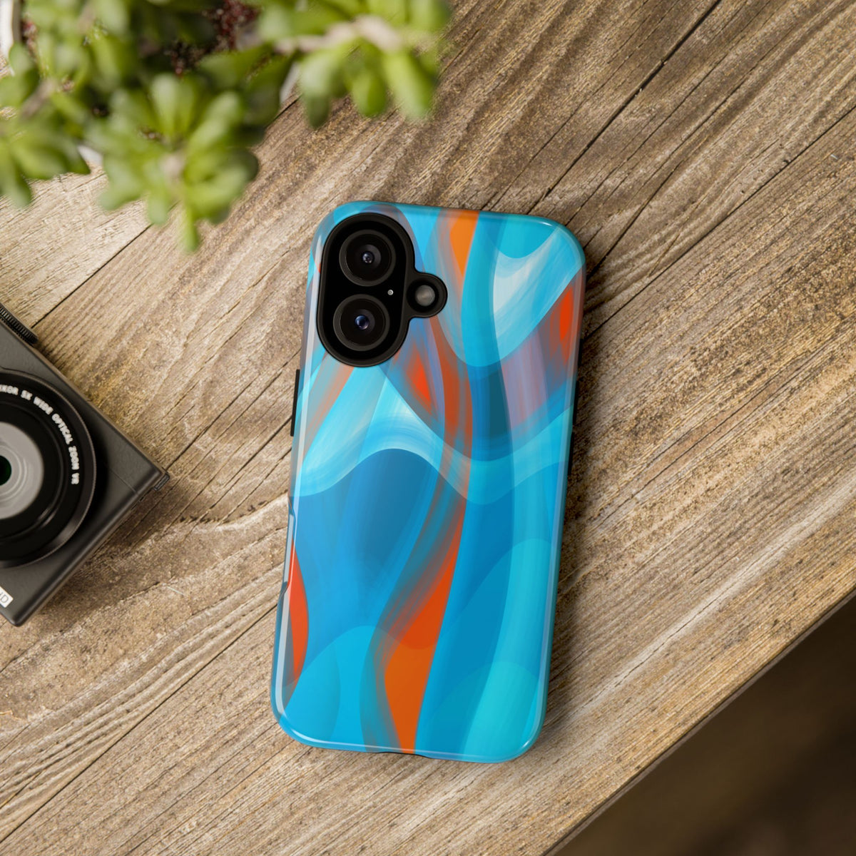 Blue Orange Abstract Phone Case — Swirl Art Tough Phone Cover